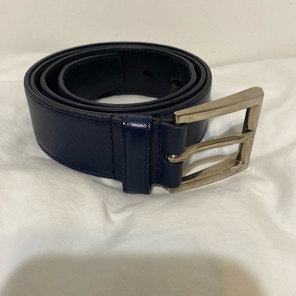 Prada Blue Saffiano Leather Belt